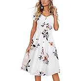 VOTEPRETTY Women's Short Sleeve V Neck Sundress Summer Casual Button Floral Dress with Pockets
