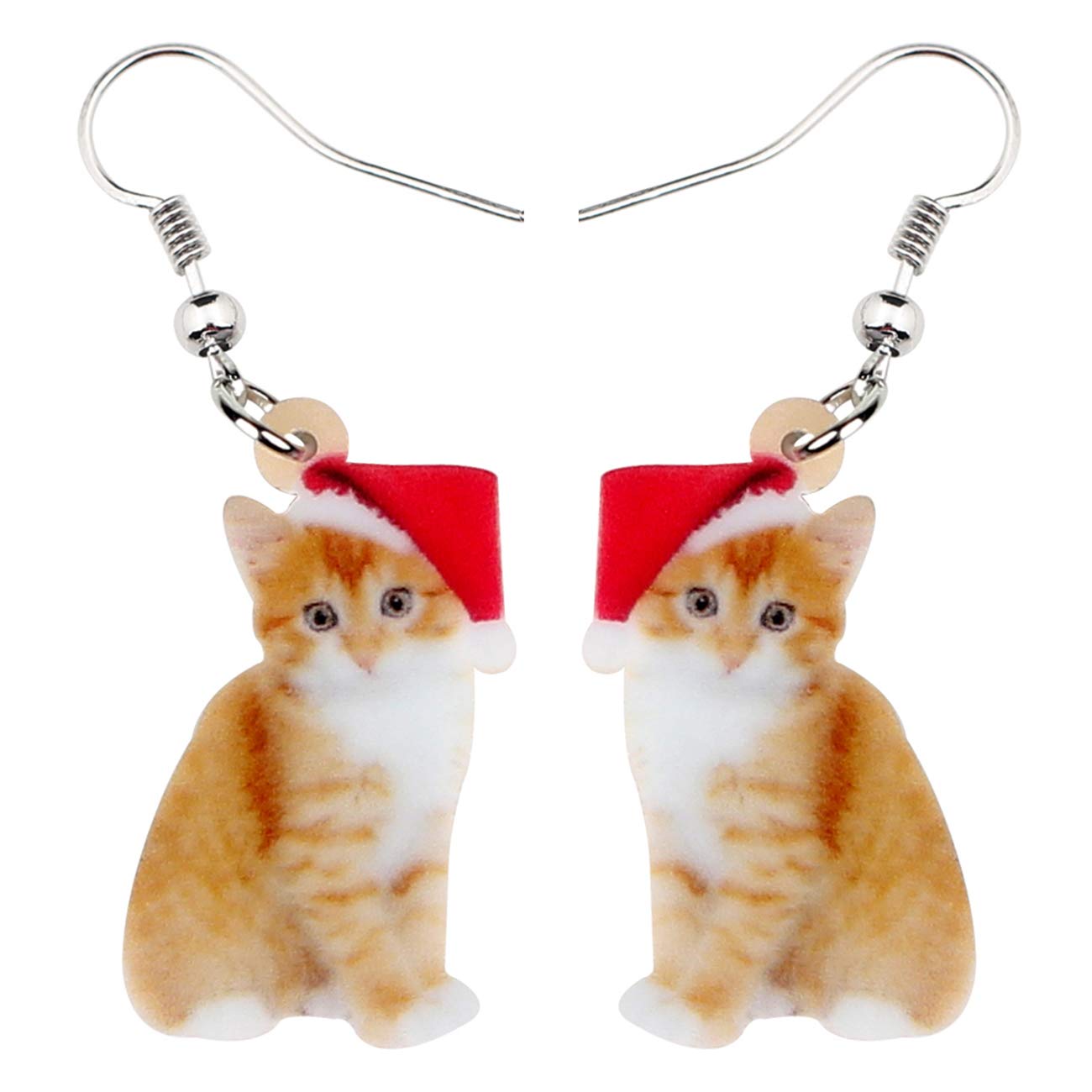 Bonsny Acrylic Drop Dangle Christmas Sweet Cat Kitten Earrings Pets Jewelry For Women Kids Teens Gift (Brown)