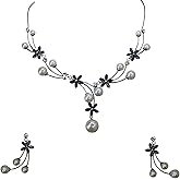Faship Gorgeous CZ Crystal Shell Pearls Floral Necklace Earrings Set