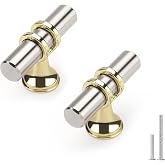 Haliwu 10Pack Brushed Nickel and Gold Cabinet Knobs | Solid Aluminum and Zinc Alloy, Single Hole, Kitchen Knobs for Drawer Dresser Hardware
