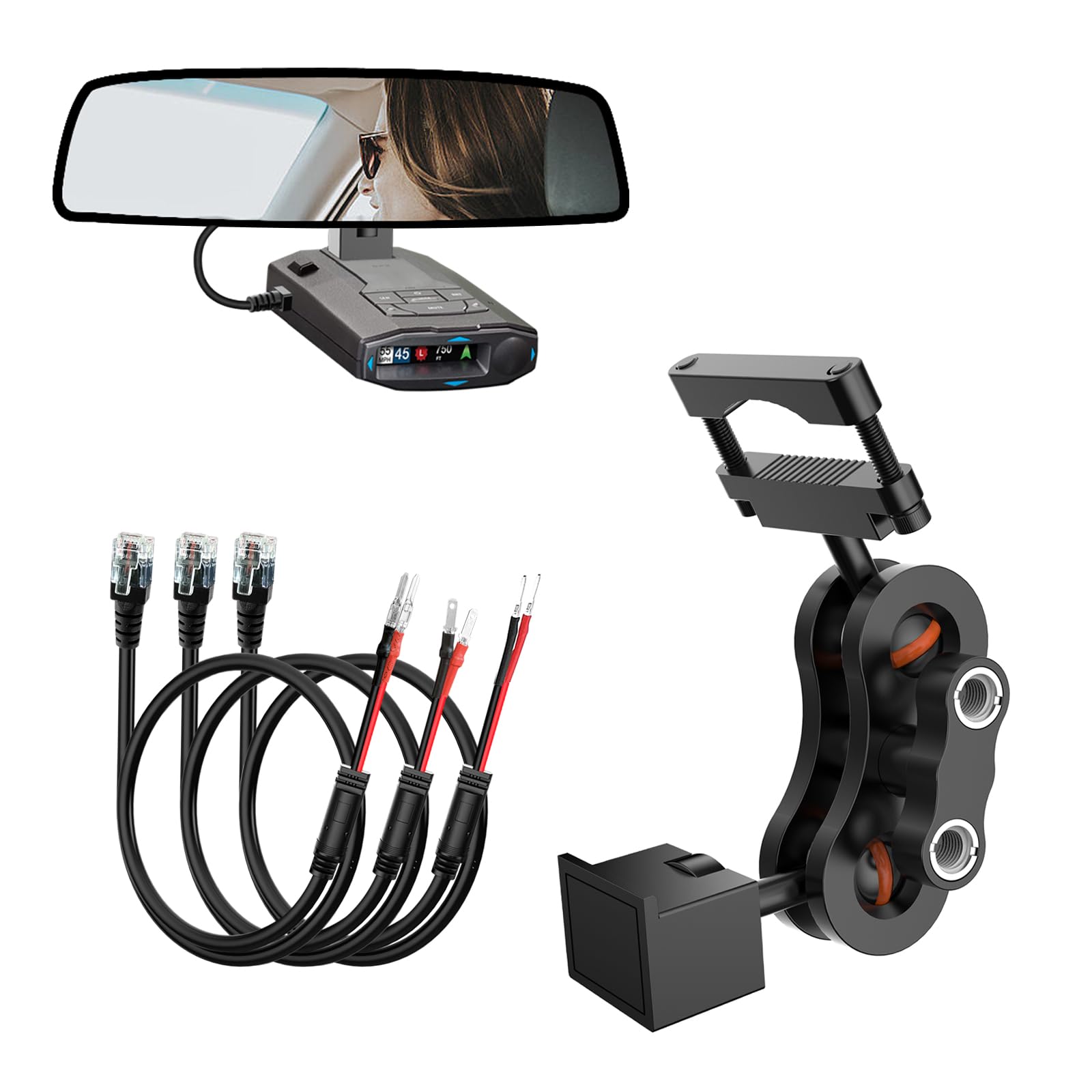 Photo 1 of Radar Detector Mount,Rearview Mirror Rod Radar Mounting Bracket+Rearview Mirror Hard Wire Power Cord kit16,with Inline Fuse (for Radar Base with EZ Magnet Connection)