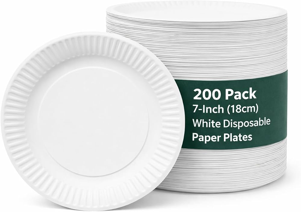 1ABOVE 200 Pack 7-Inch White Disposable Paper Plates
