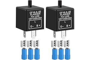 Gebildet 2 pieces 12V 3 Pin Electronic LED Flasher Relay 0.1W-150W c/m Motorcycle Turn Signal Adjustable Flasher CF-14KT, comes with 6pcs Terminals
