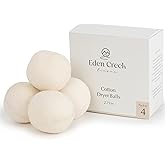 Eden Creek Linens Cotton Dryer Balls Pack of 4, 2.75 in, Natural Plant-Based Vegan Fabric Softener, Reusable and Unscented, O