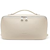 EACHY Travel Makeup Bag, Lychee Leather Large Capacity Cosmetic Bag for Women, Open Flat Toiletry Bag with TPU Brush Compartment, Waterproof Skincare Organizer Travel Essentials