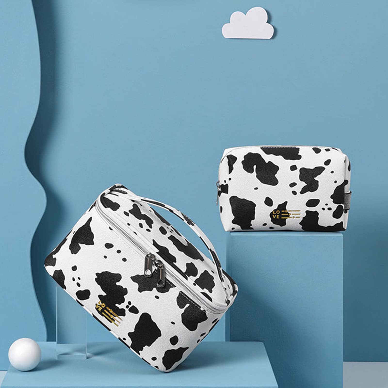 KITENROM Portable Makeup Bag Cow Printed Cosmetic Bags for Women Medium Pouch Case Purse Make Up Organization Waterproof (Print Cow)