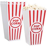 Novelty Place Plastic Red &amp; White Striped Classic Popcorn Containers for Movie Night - 7.8" Tall x 3.8" Top x 2.3" Bottom, 41oz (4 Pack)