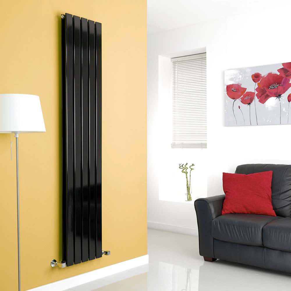 Milano Alpha HighGloss Black Vertical Double Designer Radiator