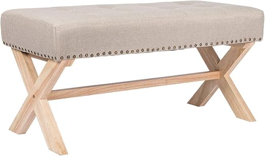 Amazon Com Vivohome 36 Inch Foot Of Bed Bench Upholstered Entryway Seat With X Shaped Wood Legs For Living Room Bedroom Family Room Hallway 330lbs Capacity Beige Kitchen Dining