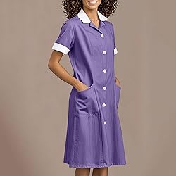 Womens Housekeeping Maid Uniform Dress Button Down