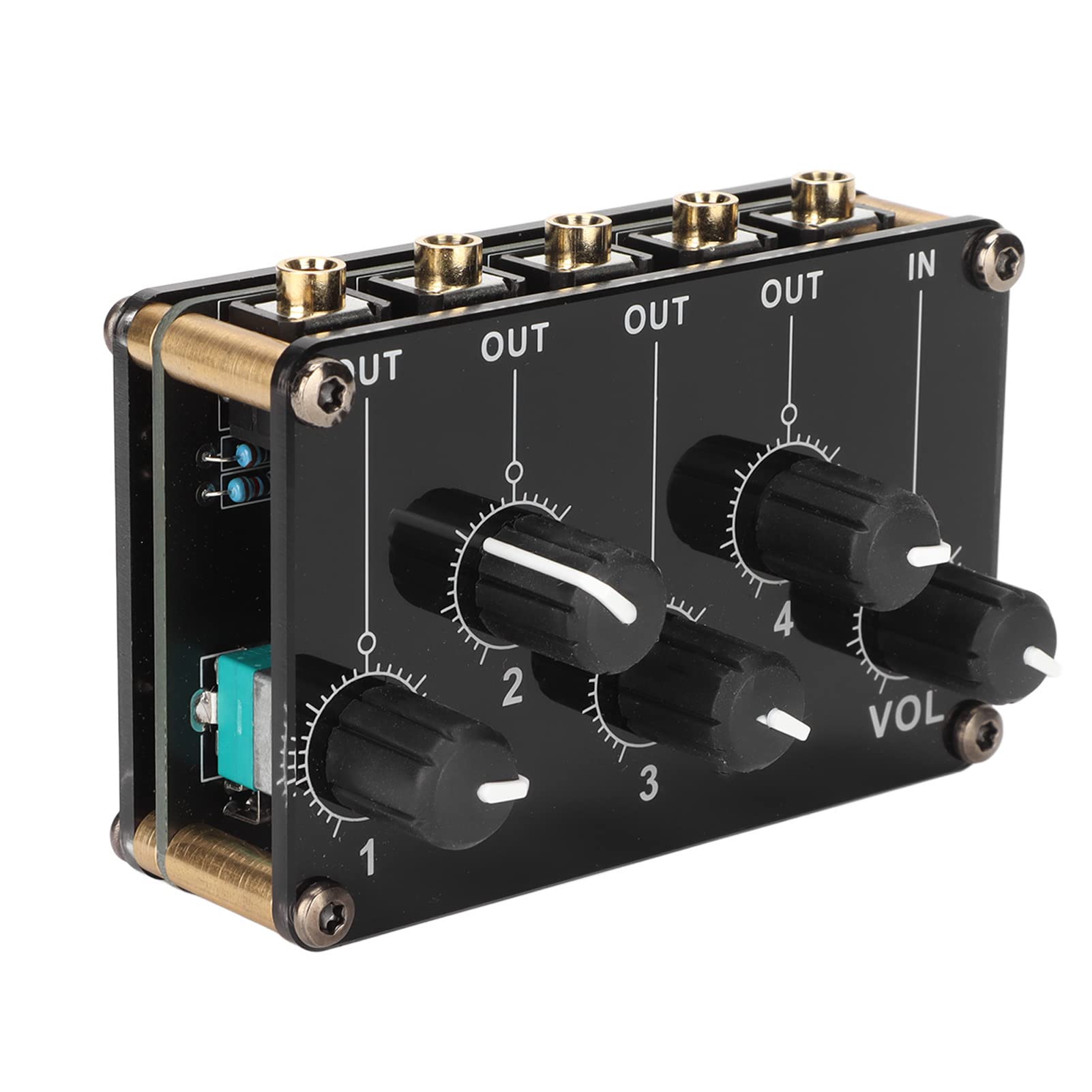 4 Channel Passive Mixer, Low Noise Mini Portable Stereo 4 Channel Audio Mixer Passive Live Studio Console Recording for Mixing Instrument CD Player Tape Players Computers