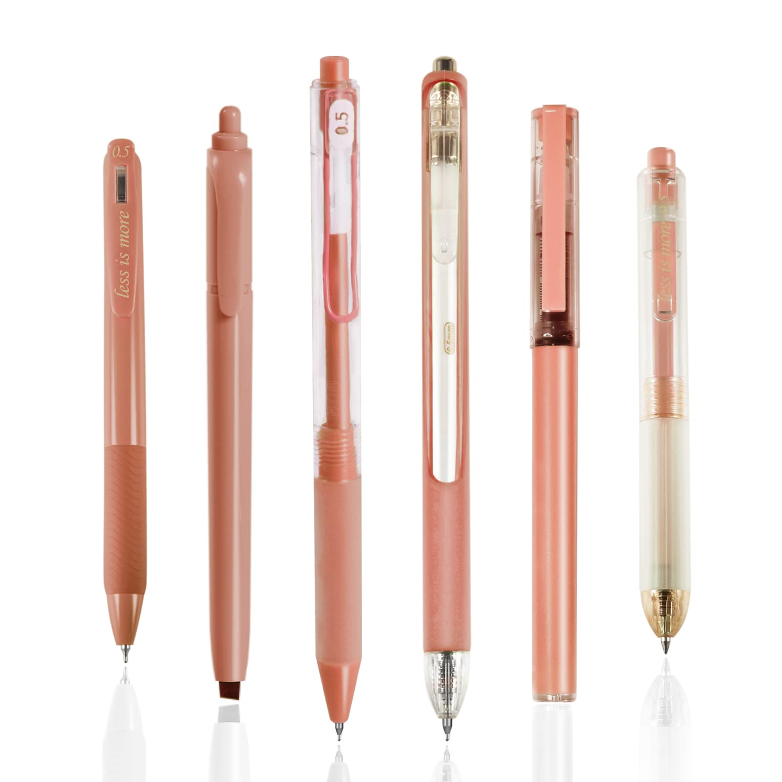 BAYTORY 5Pcs Gel Pens and 1Pc Highlighter, Quick Dry Ink Pen Fine Point Black 0.5mm, Aesthetic Stuff Retractable Rolling Ball Pen Smooth Writing for School Supplies Journaling (Coffee)