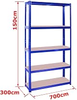 TAHA Heavy Duty 5 Tier Storage Racking Shelving Boltless 1500x700x300mm Blue view 4