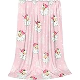 Christmas Santa Claus Throw Blankets, Xmas Tree Soft Anti Pilling Flannel Blanket, Winter Snowflake Decorative Lightweight Pink Blanket, 30x40 Inches Sofa Fleece Blanket