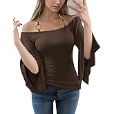Off The Shoulder Tops for Women, Casual Bell Sleeve 3/4 Length Going Out Halter Neck Top