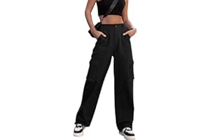 ZMPSIISA Women High Waisted Cargo Pants Wide Leg Casual Pants 6 Pockets Combat Military Trousers