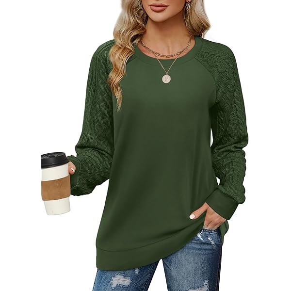 XIEERDUO Women's Crewneck Sweatshirt - Loose Fit Tunic Top Long Sleeve Pullover