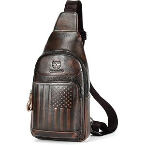 USA Flag Sling Bag for Men Genuine Leather Chest Bag Crossbody Backpack | LEBULLBRO USA Flag Sling Bag for Men Genuine Leathe