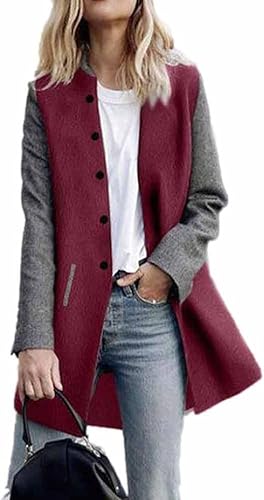 Download Toamen Cardigan Veste Femmes Long manteau Coutures de couleur contrastée Manche longue Décontractée poids léger (L, Rouge) PDF