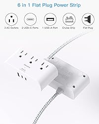 Flat Plug Power Strip, 6 Ft Ultra Thin Flat