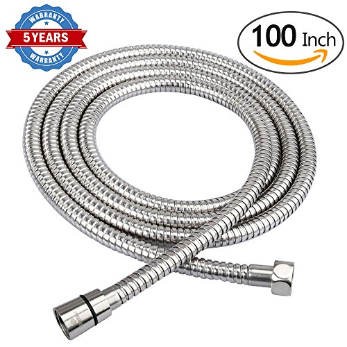 HOMEIDEAS 100-Inch Shower Hose Bathroom Stainless Steel Extra Long Shower Head Hose Toilet Handheld Showerhead Sprayer Extension Replacement,Polished Chrome