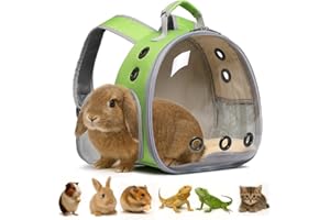 HCUPET Bunny Carrier, Guinea Pig Carrier,Small Animal Carrier Backpack for Rabbit,Bearded Dragon, Lizard,Hamster,Kitten. Breathable Pet Travel Cage Bag (Grass Green)