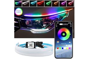 Car Headlight LED Strips, LEDCARE 24 Inch Exterior Car Lights with Dreamcolor Chasing, Flexible Waterproof LED Daytime Running Light Strip with Wireless APP Control, 2-Pack