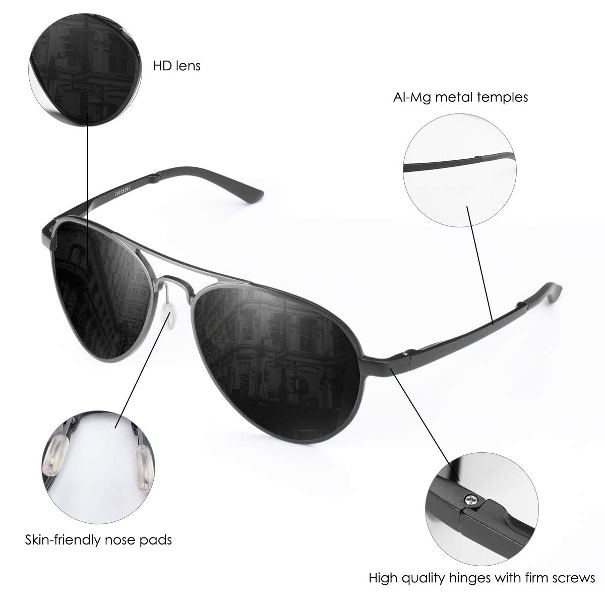 CHEREEKI Gafas de sol Hombre polarizadas, Gafas de Sol Aviador Hombres Mujeres Protección UV400 para Conducción Verano Deportes Moda Gafas de sol (Oscuro-Gris)