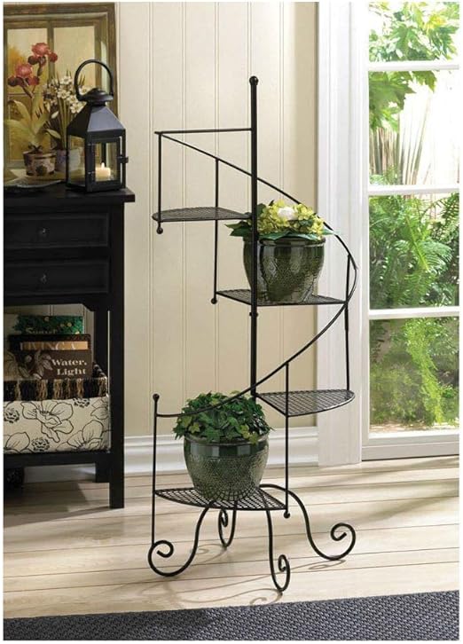 Plant Stand Black Iron Spiral Showcase Stylish Display Shelf New Garden & Outdoor