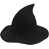 YouNuo Witch Hat for Women, Classic Halloween Knitted Wool Wizard Hat,Wide Brim Pointed Witches Cap for Party Cosplay Costume