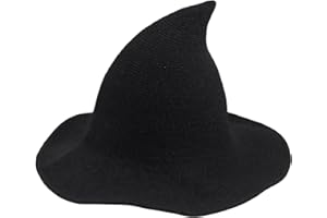 YouNuo Witch Hat for Women, Halloween Knitted Wool Wizard Hat, Wide Brim Pointed Witches Cap for Party Cosplay Costume