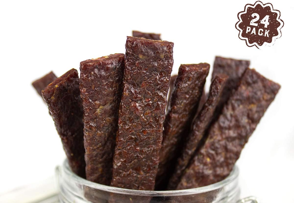 Mission Meats Keto Grass Fed Fajita Beef & Organic Veggie Strips - Gluten Free, No MSG, Sugar free, Non GMO, Nitrate Nitrite Free, Paleo Healthy Natural Meat Strip Beef Jerky (24-Count)