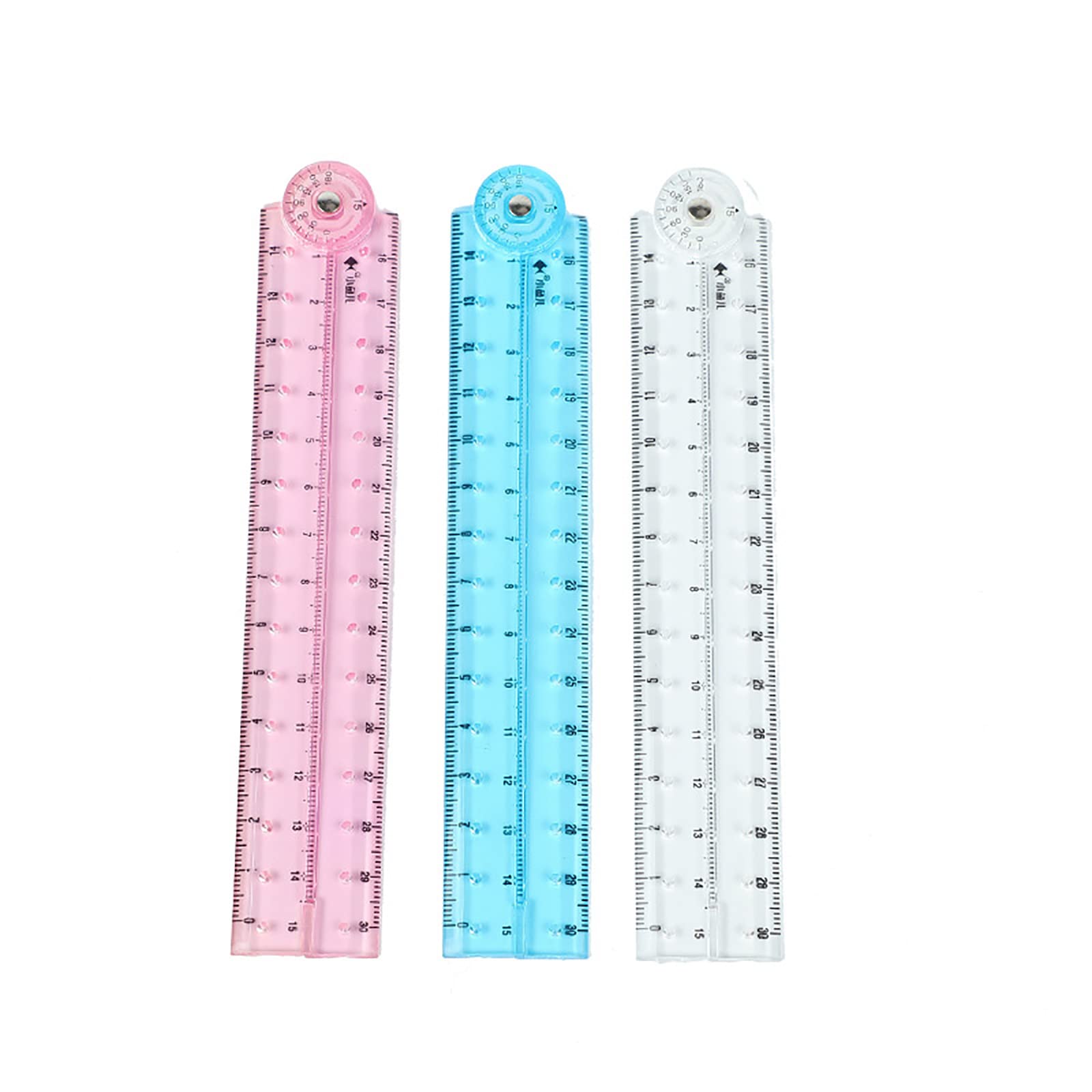 HREDZEO Folding Ruler,3 Pcs Plastic Folding Ruler 30Cm Transparent Ruler Geometric Ruler Straight Ruler for School Stationery Office