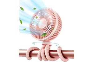 Gaiatop Baby Stroller Fan, 4000mAh Oscillating Mini Portable Fan with Light, 4 Speeds Battery Operated Small Handheld Desk Fan, 360° Rotate Flexible Tripod Clip On Fan for Car Seat Crib Travel Pink