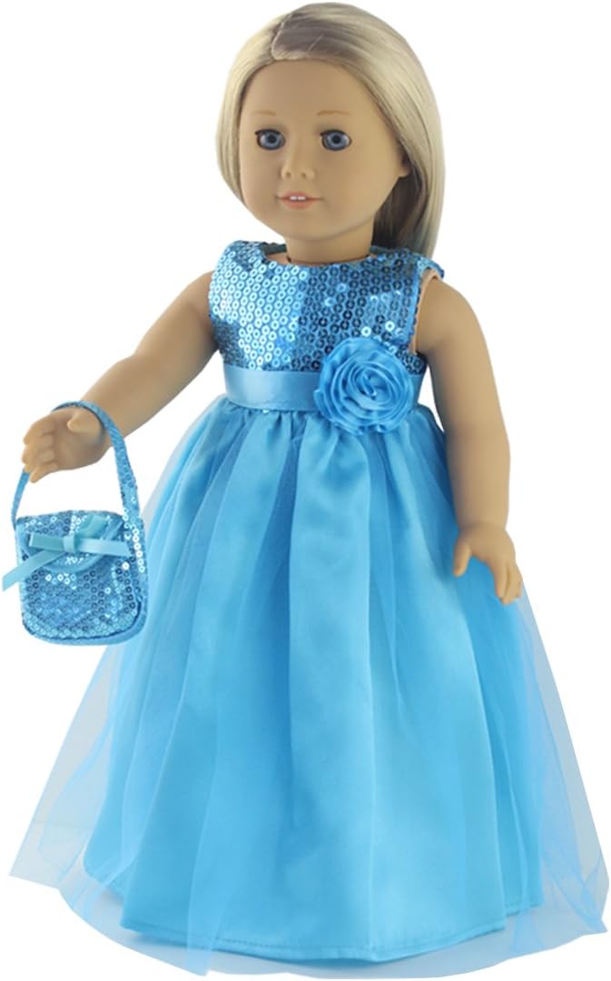 18 Inch Doll Clothes - 2 Piece Teal Long Dress,Includes Teal Dress,Teal Handbag - Fit 18 inch American Girl Dolls