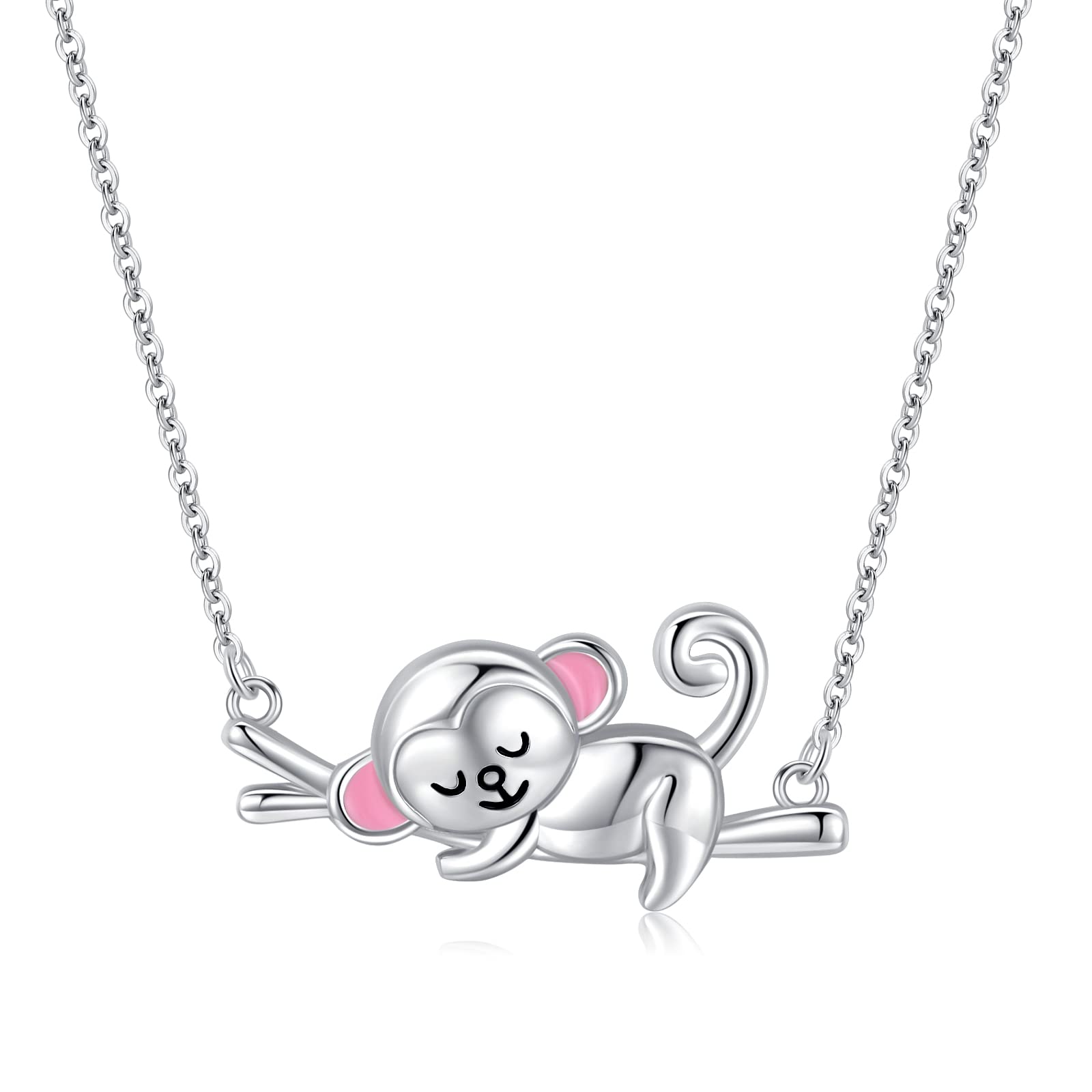 TwoAnts Monkey Necklace for Women Girls 925 Sterling Silver Hanging Monkey Animal Pendant Necklaces Monkey Jewellery for Monkey Lover Gifts