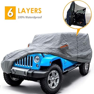 Jeep Wrangler 2 Door CJ YJ TJ JK 6-Layer Car Cover For | Black | 71 In - Foto 6