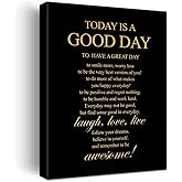 Inspirational Gold Foil Canvas Wall Art Positive Today is a Good Day Quote Print Framed Canvas Painting Artwork Home Decor Gifts 12x15 Inch