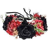 Vividsun Day of The Dead Flower Headband Rose Flower Crown Headpiece (red black)