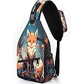 ModaQua Colorful Fox Flower Tree Sling Backpack for Women Men Waterproof Antitheft Chest Bag Lightweight Travel Crossbody Shoulder Bag for Shopping Outdoor Leisure Sports