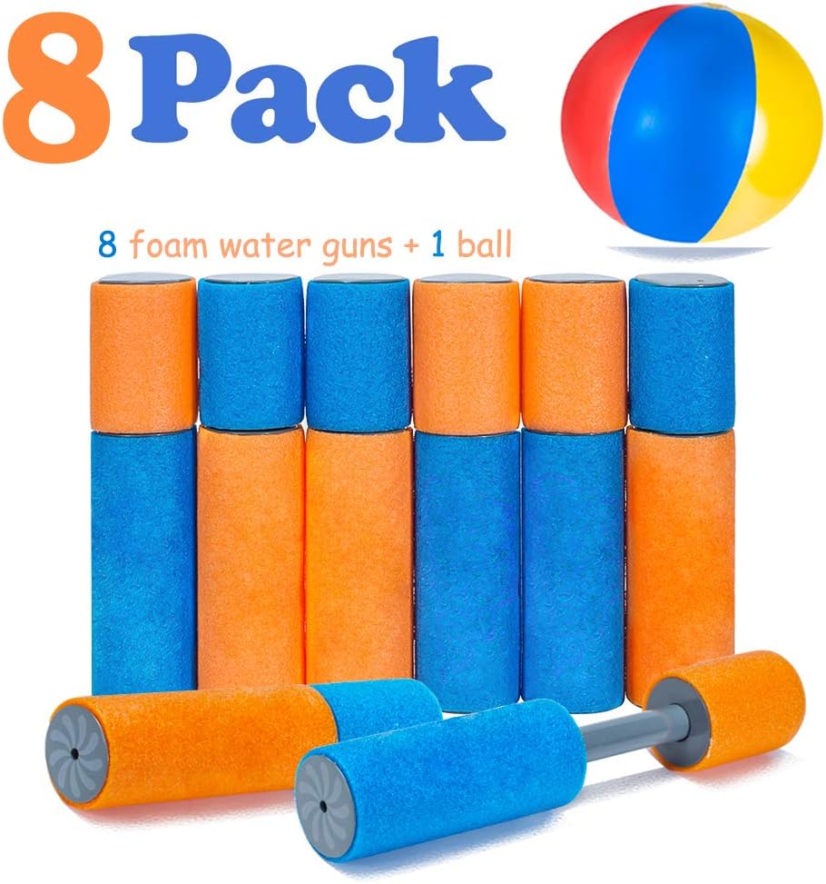 VCOSTORE Water Blaster Gun 8 Pack, Lightweight Foam Soaker Water Gun Set for Kids Summer Swimming Pool Beach Outdoor Game Water Party Toys