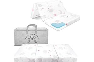 voomf Trifold Pack and Play Mattress Pad, 38"x26" Memory Foam Dual Sided Pack N Play Mattresses for Baby Toddler, Portable Foldable Travel Crib Mattress for Pack N Play with Carry Bag, Heart