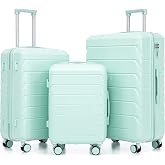 Merax Luggage Sets 3 Piece, Hardshell Suitcase with Lock Double Spinner Wheels, Green, 20/24/28 Inch