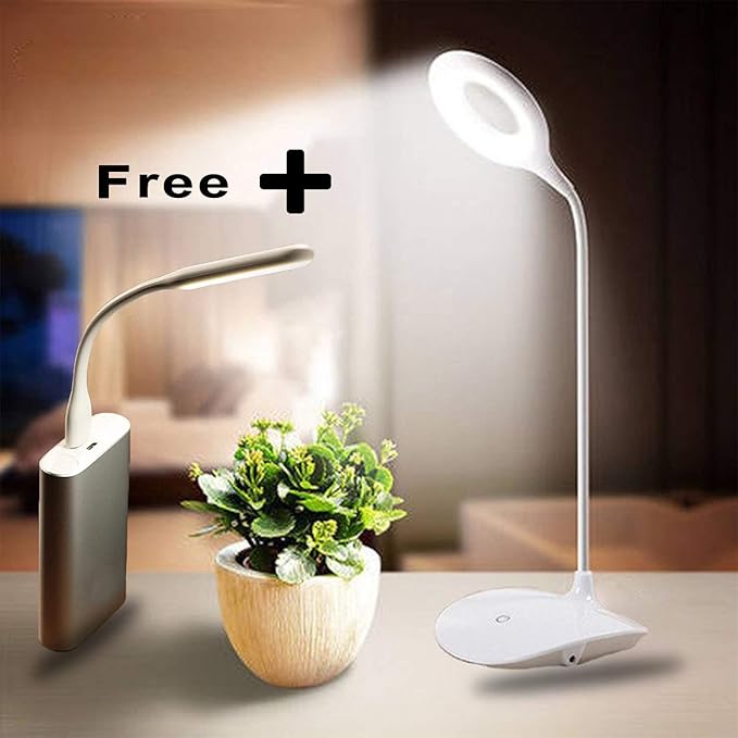 Smart One Rocklight Plastic Rechargeable LED Table Study Lamp with 3 Brightness Level with Flexible Emergency Light (White)