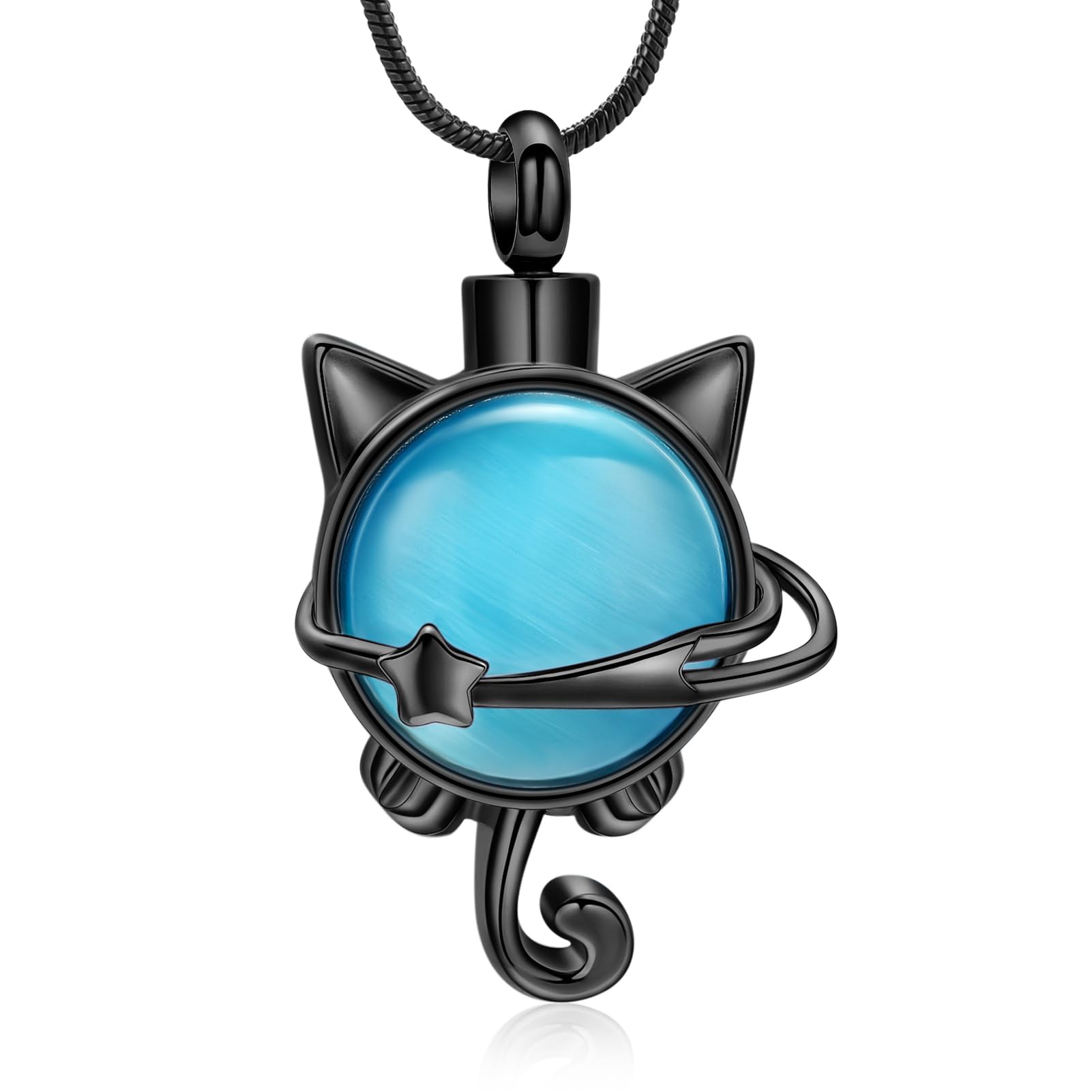 QGJNSGC Moonstone Cremation Jewelry Cat Urn Necklace for Ashes Animal Keepsake Memorial Jewelry Pet Ashes Pendant