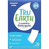 Tru Earth Compact Dry Laundry Detergent Sheets - Up to 64 Loads (32 Sheets) - Paraben-Free - Original Eco-Strip Liquidless Detergen - Fresh Linen | Packaging May Vary