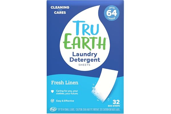 Tru Earth Compact Dry Laundry Detergent Sheets - Up to 64 Loads (32 Sheets) - Paraben-Free - Original Eco-Strip Liquidless La