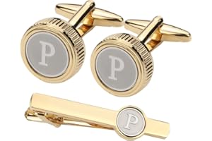 GWD Mens Cufflinks Tie clips set Set Shirt Classic Initials Alphabet A-Z Gift Box