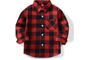 OCHENTA Men's & Boys Flannel Shirts Button Down Long Sleeve Plaid Shirt Family Matching Outfits