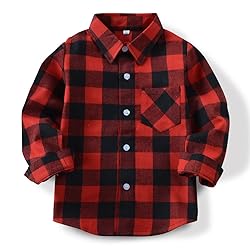 OCHENTA Toddler Flannel Shirt Boys Long Sleeve